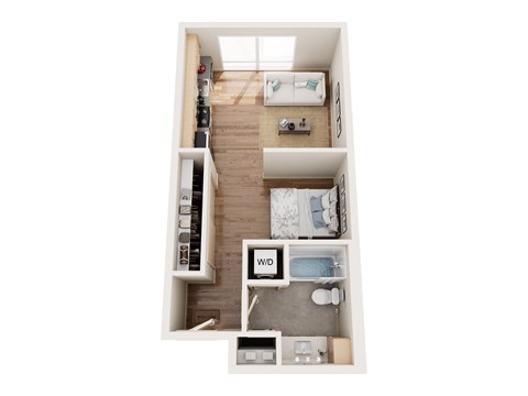 Floor plan for studio, 1 bath, 443 sqft